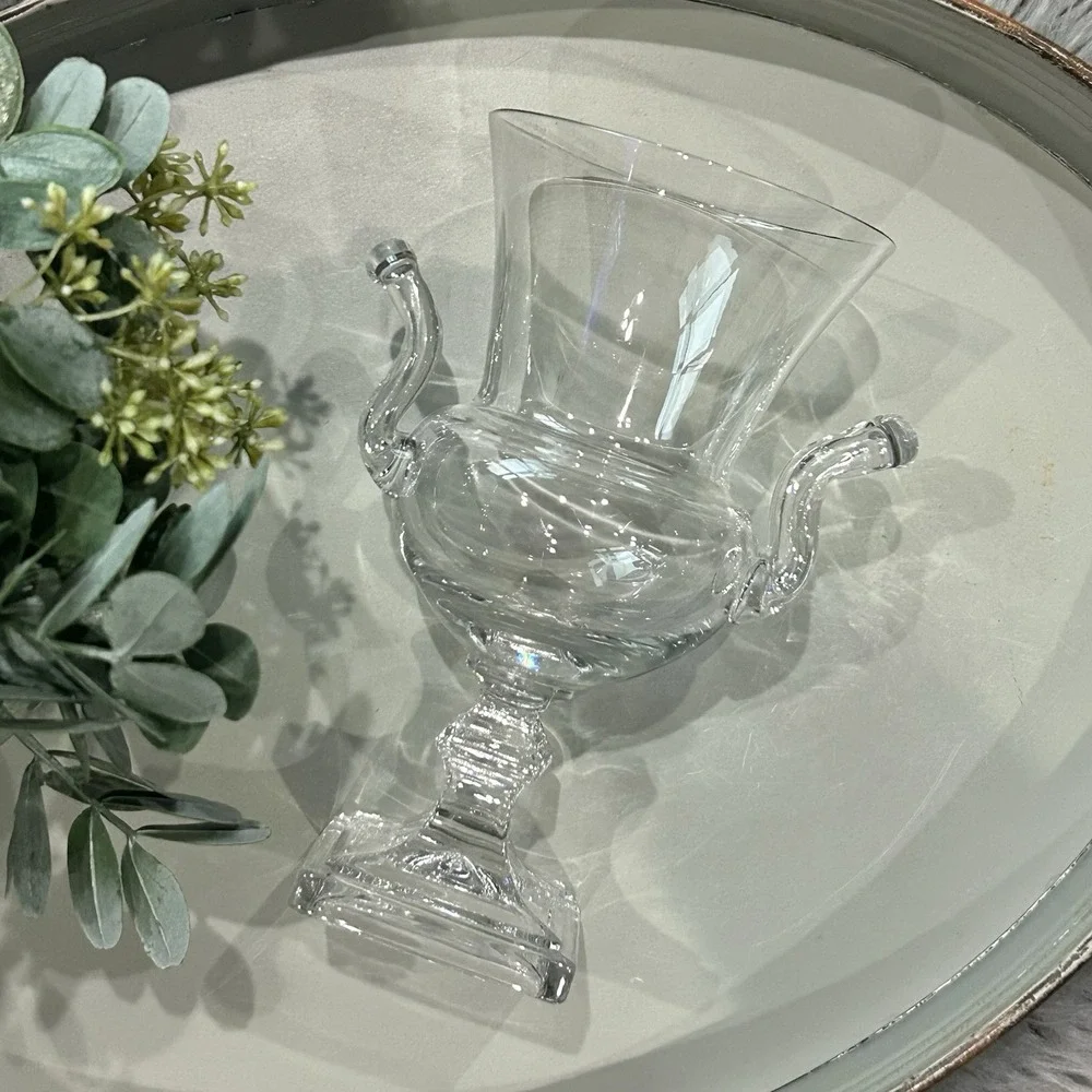 Duncan‎ Miller MCM 1940's Grecian Clear Glass Urn Vase With Handles
